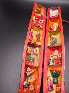vintage Peruvian folk art diorama featuring multiple hand-painted scenes